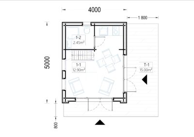 Blockbohlenhaus SANDRA (44mm + Holzverschalung), 20m² – Bild 9