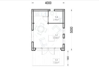 Blockbohlenhaus SUSI (44mm + Holzverschalung), 20m² – Bild 5
