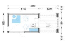 Gartenhaus PREMIUM (Isoliert, SIPS), 5x3 m, 15 m² Mit Terrasse 3x3 m, 9 m² – Bild 7