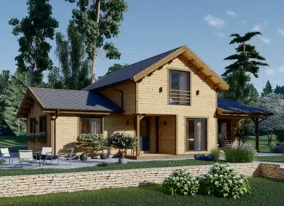 Holzwohnhaus DACHSTEIN , 66 mm + Holzverschalung), 108 m² + 13 m² Terrasse