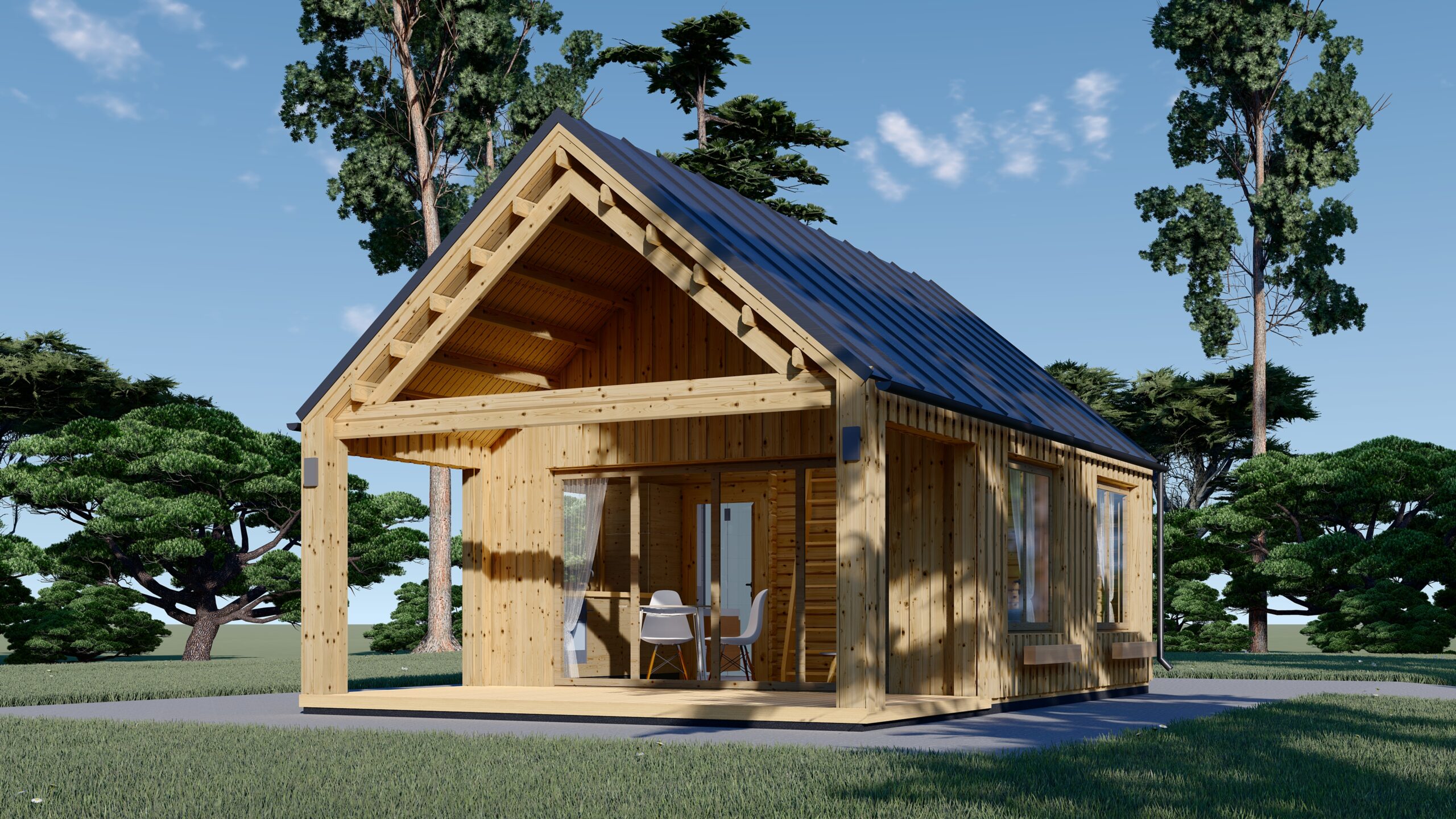 B2b_Agata_1 Blockbohlenhaus ANNA (44 mm + Holzverschalung ), 39 m² – Bild 1