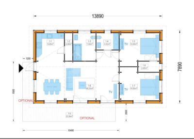 Blockbohlenhaus LIENZ (66 mm + Holzverschalung Isoliert) 103 m² – Bild 2