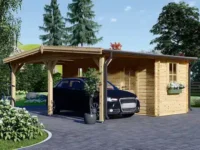 Carport aus Holz für 1 Auto mit Schuppen (44 mm), 5x6 m