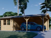 Carport aus Holz 4x5 m mit Schuppen und Seitenwand (44mm), 4x2.5m
