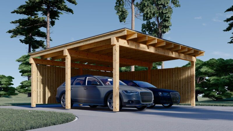 Carport Luna Duo für 2 Autos mit L-förmiger Wand  F, 6x6 m