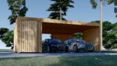 Carport aus Holz für 2 Autos mit Schuppen und Seitenwand, 7.6x5.6 m – Bild 4
