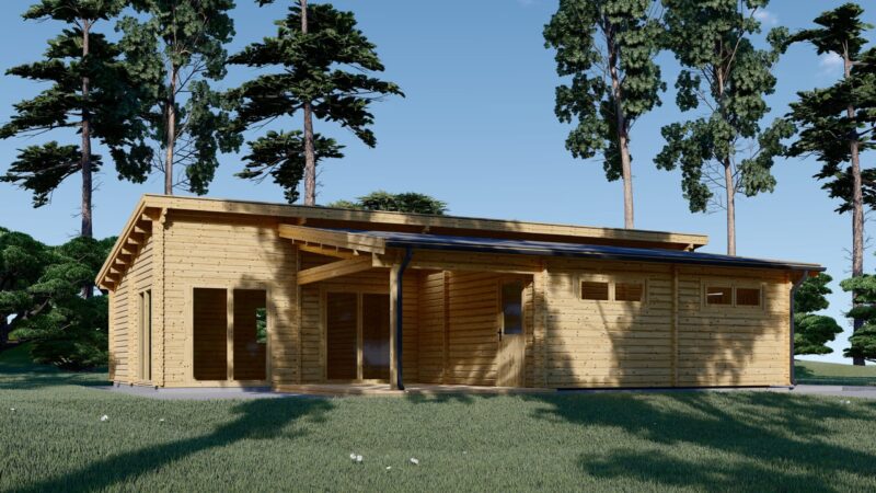 Blockbohlenhaus SEEFELD (44 + 44 mm) 105 m² mit Flachdach