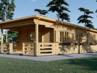 Blockbohlenhaus mit Flachdach und Terrasse HANNES (44+44 mm), 42 m² + 10 m²