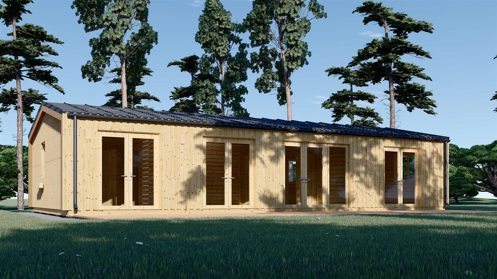 Holzhaus NICOLE M (44 mm + Holzverschalung), 12.7x6.2 m, 78 m² Holzhaus NICOLE M (44 mm + Holzverschalung), 12.7x6.2 m, 78 m²